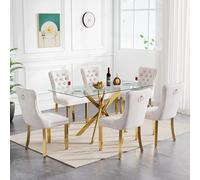 Moderno set da pranzo da 7 pezzi per tavolo da cucina da 15,2 a 129,5 cm, con robusta base in metallo a forma di X e 6 eleganti Cs, perfetto per sala da pranzo riunioni di famiglia, design elegante e