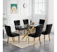 Moderno set da pranzo da 7 pezzi per tavolo in metallo a forma di X da 15,2-129,5 cm e 6 Cs imbottiti neri, mobili chic per cucina e sala da pranzo, perfetto per la casa e l'intrattenimento