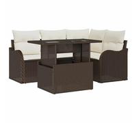 Moderno set da pranzo da esterno da 5 pezzi con cuscini + mobili da giardino in polyrattan + set di conversazioni e pranzo resistente alle intemperie + marrone + design durevole con piedi regolabili +