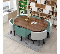 Moderno set da pranzo ovale da 7 pezzi con sedie per 6 persone, perfetto per cucina e ricevimento, design compatto, 90 x 150 cm, tavolo da conferenza salvaspazio in pelliccia