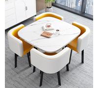 Moderno set da pranzo per ufficio, sala ricevimenti, club, 5 pezzi, con tavolo negoziale e sedie, tavoli quadrati per sala conferenze, tavolo da caffè e cucina, set da pranzo in giallo