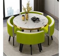 Moderno set da pranzo rotondo con 4 sedie 85 x 75 cm, in legno e rivestimento in cotone, lino e pelle, elegante arredamento per la casa, da montare