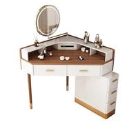 Moderno set da scrivania angolare, grande comò con armadio, specchio rotante, cassetti, comodino, elegante tavolo da trucco per camera da letto, casa, ufficio, finitura marrone