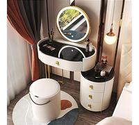 Moderno set da scrivania con specchio ribaltabile, luci a LED, sgabello e armadietto laterale per un'elegante decorazione della casa