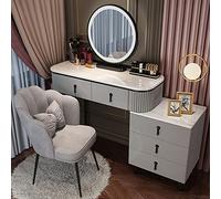 Moderno set da scrivania vanity con illuminazione a LED armadietto regolabile e sgabello imbottito 3 modalità di illuminazione tavolo per trucco camera da letto studio grigio+nero 100 cm/39 pollici