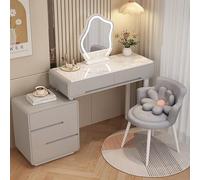Moderno set da toeletta 3 in 1, con luci a LED e sedie salvaspazio, bianco lucido, per camera da letto, da donna, con cassetti (grigio)