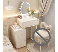 Moderno set da toeletta 3 in 1 con specchio a LED e sedia, scrivania compatta con cassetti, bianco lucido, perfetto per le donne, design elegante e salvaspazio