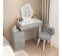 Moderno set da toeletta 3 in 1 con specchio LED e sgabello, design salvaspazio, elegante tavolo da trucco bianco lucido con cassetti, perfetto per la decorazione della camera da letto