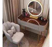 Moderno set da toeletta con luci regolabili, piano in vetro, 2 cassetti, elegante sgabello a specchio grigio 60 cm, tavolo da toeletta per camera da letto e trucco.