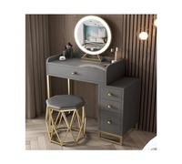 Moderno set da toeletta con specchio a LED, sgabello imbottito, elegante tavolo da toeletta per cosmetici, mobili per camera da letto e spogliatoio (grigio, 60 cm)