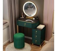 Moderno set da toeletta con specchio e luci a LED, elegante tavolo da toeletta con 4 cassetti portaoggetti e sgabello imbottito, per camera da letto di donne e ragazze (50 cm D)