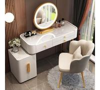 Moderno set da toeletta con specchio illuminato a LED, con schienale a petalo e cassetti, 3 eleganti opzioni per la decorazione della camera da letto e dello spogliatoio