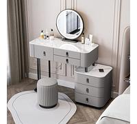 Moderno set da toeletta con specchio rotante a 360°, luci LED, 6 cassetti, tavolo da trucco e sgabello imbottito, elegante finitura grigia, 80 cm, perfetto per gli amanti della camera da letto e del