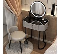 Moderno set da toeletta con specchio touchscreen a 3 colori e sgabello imbottito, elegante tavolino da toeletta bianco per donne e ragazze in piccole camere da letto (grigio + vetro, 50 cm)
