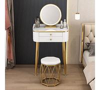 Moderno set da toeletta illuminato a LED con specchio e sgabello, scrivania compatta per piccoli spazi, mobili per camera da letto, design elegante per routine di bellezza nized