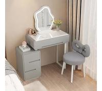 Moderno set da trucco 3 in 1 con LED, con sedia, tavolo da toeletta compatto con cassetti, elegante bianco lucido, mobili da donna (grigio)