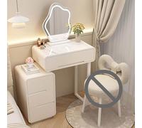 Moderno set da trucco 3 in 1 con luci a LED, tavolino salvaspazio e sedia, elegante mobile da camera da letto bianco lucido con cassetti per donne