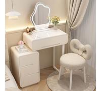 Moderno set da trucco 3 in 1 con specchio LED e sedia, design salvaspazio, include cassetti, finitura bianca lucida, perfetto per camera da letto e spogliatoio