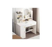 Moderno set da trucco bianco con tavolo da toeletta in legno con luce a LED, specchio e 4 cassetti, elegante scrivania per il trucco per camera da letto (80 cm)