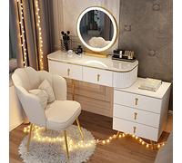 Moderno set da trucco con luci LED, contenitore regolabile, sgabello imbottito, 3 modalità di illuminazione, toeletta da 120 cm, per camera da letto e studio, grigio e nero (bianco + oro 100 cm)