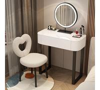 Moderno set da trucco con specchio e luci, 2 cassetti, sgabello imbottito, ideale per piccole camere da letto e spogliatoi, perfetto per ragazze e donne.