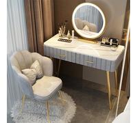 Moderno set da trucco con specchio illuminato a LED e sgabello imbottito, luminosità regolabile, 3 colori, perfetto per la camera da letto, ideale per ragazze e donne (rosa, 60 cm, grigio)