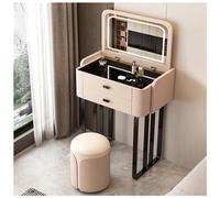 Moderno set da trucco con specchio pieghevole e piano in vetro con luce a LED, 2 cassetti e sgabello, ideale per bambini, 50 x 42 x 80 cm.
