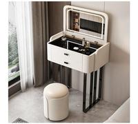 Moderno set da trucco con specchio pieghevole e tavolo da toeletta in vetro con luce a LED, 2 cassetti e sgabello, 50 x 42 x 80 cm, ideale per bambini, colore: bianco