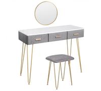Moderno set da trucco con specchio rotondo a 3 cassetti, tavolino imbottito, elegante vanità per camera da letto, per donne e ragazze, perfetto per trucchi e prodotti di bellezza