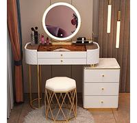 Moderno set da trucco con specchio touch screen regolabile, illuminazione a 3 colori, sgabello elegante, decorazione ideale per gli amanti del trucco e gli appassionati di bellezza