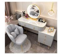 Moderno set da trucco grigio oro con comodino rimovibile regolabile illuminazione a 3 colori e sgabello imbottito, ideale per la decorazione della camera da letto e per riporre oggetti eleganti.