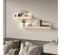 Moderno set di 2 mensole sospese da parete in metallo con luci LED integrate, per soggiorno, cucina, bagno, espositore da appendere con mensole illuminate
