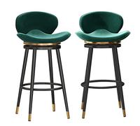 Moderno set di 2 sgabelli da bar in velluto, con schienale medio, imbottiti, con base in metallo, elegante seduta verde, altezza 75 cm, perfetto per la decorazione della casa e del bar.