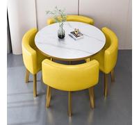 Moderno set di 5 pezzi con 4 sedie imbottite, tavolo rotondo in finto marmo per cucina, conferenze e ricevimenti
