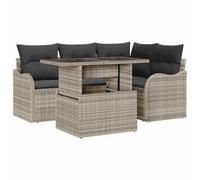 Moderno set di 5 pezzi per conversazioni all'aperto + polyrattan grigio chiaro + set di mobili da giardino resistenti alle intemperie con tavolo in vetro di sicurezza + verniciato a polvere + piedi