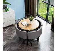 Moderno set di 5 pezzi tavolo da pranzo rotondo da ufficio e 4 sedie in pelle per sala conferenze, bar, balcone, salone, salotto