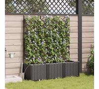 Moderno set di fioriere rettangolari in plastica resistente ai raggi UV con effetto rattan e sistema di irrigazione per giardino, balcone, terrazza (120 x 40 x 142 cm)