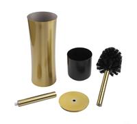 Moderno set di scopino per WC in acciaio inox, accessori per la pulizia del bagno, con supporto, salvaspazio, design in metallo spazzolato, colore oro, 37,5 x 10 cm (oro)
