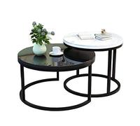 Moderno set di tavolini da caffè impilabili con piano in vetro temperato, dimensioni piccole e grandi, struttura in metallo, ideale per piccoli spazi e divani.