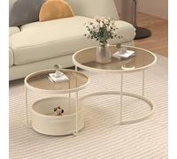 Moderno set di tavolini rotondi industriali con ripiano portaoggetti, design impilabile per soggiorno, migliora l'efficienza dello spazio e lo stile