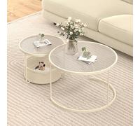 Moderno set di tavolini rotondi industriali con ripiano portaoggetti, design impilabile per soggiorno, migliora l'efficienza dello spazio e lo stile