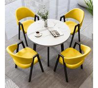 Moderno Set Di Tavolo Da Pranzo Rotondo Con Scrivania Da Reception E 4 Sedie, Verde Scuro E Verde Chiaro, Elegante Arredamento Per Soggiorno E Sala Da Pranzo, 80 X 80 X 75 Cm, Giallo E Nero, 80 X 80