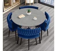 Moderno set di tavolo da pranzo rotondo da 80 cm, per 4 5 pezzi, tavolino e sedie, stile minimalista, mobili color legno, per soggiorno, ufficio, cucina e reception (grigio)