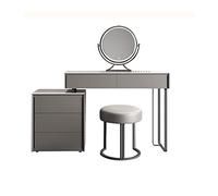 Moderno set di trucco grigio con specchio, toeletta in legno e ardesia, semplice mobile per camera da letto per il trucco, elegante pezzo d'accento per la decorazione della casa.