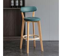 Moderno sgabello da bar verde da 71 cm, rivestimento in ecopelle, gambe in legno massello, seduta imbottita con poggiapiedi, elegante sedia da cucina e sedia da pranzo, elegante set di sgabelli.