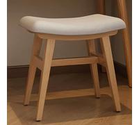 Moderno sgabello da toeletta, a forma di sella, da donna, imbottito con schienale scoperto e gambe in legno ed elegante tessuto grigio, perfetto per un tavolo da toeletta o come decorazione per la