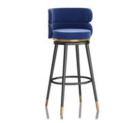 Moderno sgabello girevole in velluto con schienale e poggiapiedi, altezza 75 cm, per cucina e ristorante, elegante design blu, comoda sedia da bar, 1 pezzo