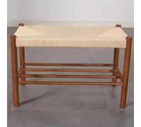 Moderno sgabello ottomano in rovere naturale intrecciato a mano in corda di cotone e scarpiera per interni/esterni, ingresso, corridoio, camera da letto, nero, 110 x 35 x 45 cm
