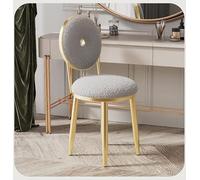 Moderno sgabello rotondo in cashmere con schienale e gambe in metallo dorato, elegante sedia per soggiorno e camera da letto. Lussuosa imbottitura in lana d'agnello. Elegante accessorio per la casa.