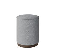 Moderno sgabello rotondo ottomano da trucco con poggiapiedi imbottito per soggiorno camera da letto tessuto Sherpa grigio e base nera